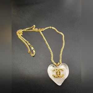 💛 CHANEL Heart Resin CC-Style Pendant Necklace | 14KT Gold Over 925 | 20”